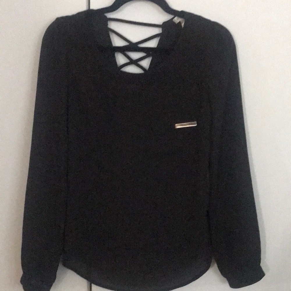 Black polyester long sleeve blouse